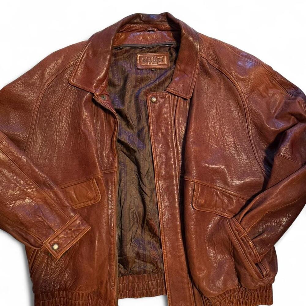 Vintage brown leather bomber jacket